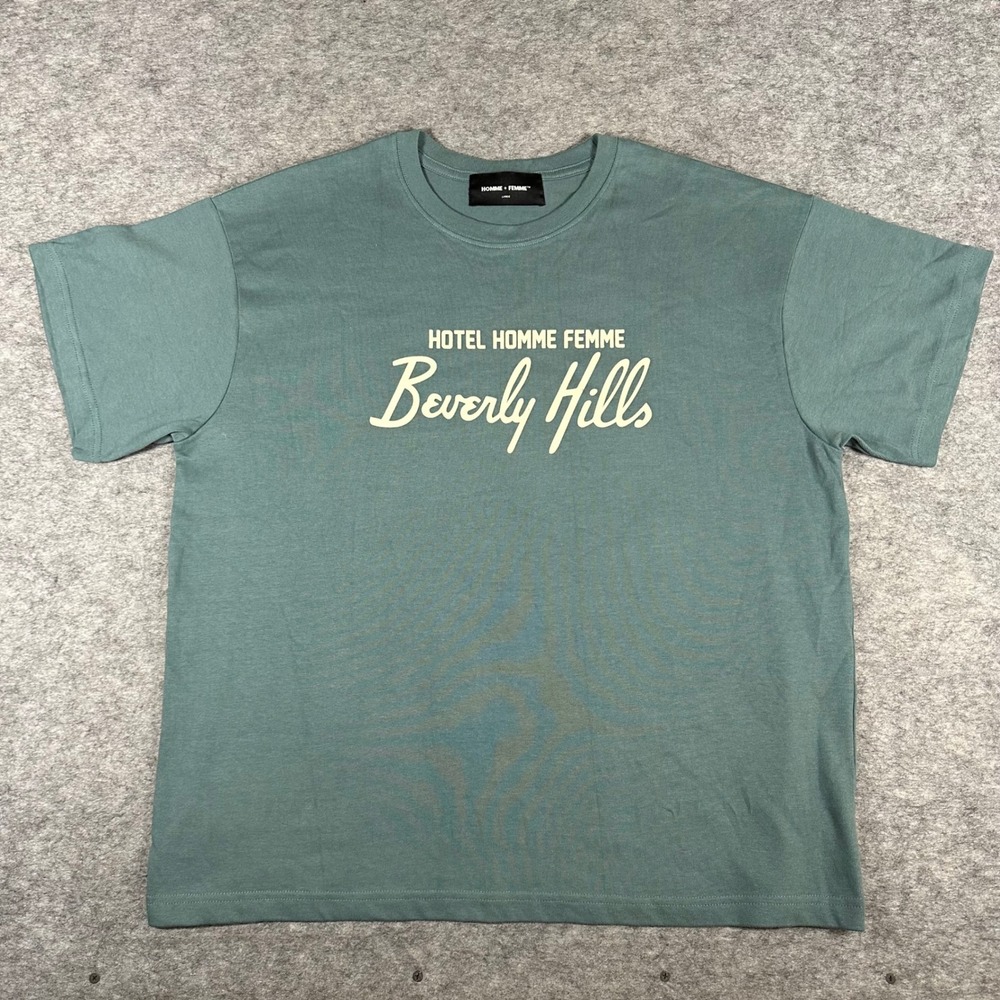 Homme + Femme Mens Teal Hotel Beverly Hills Graphic T Shirt Large